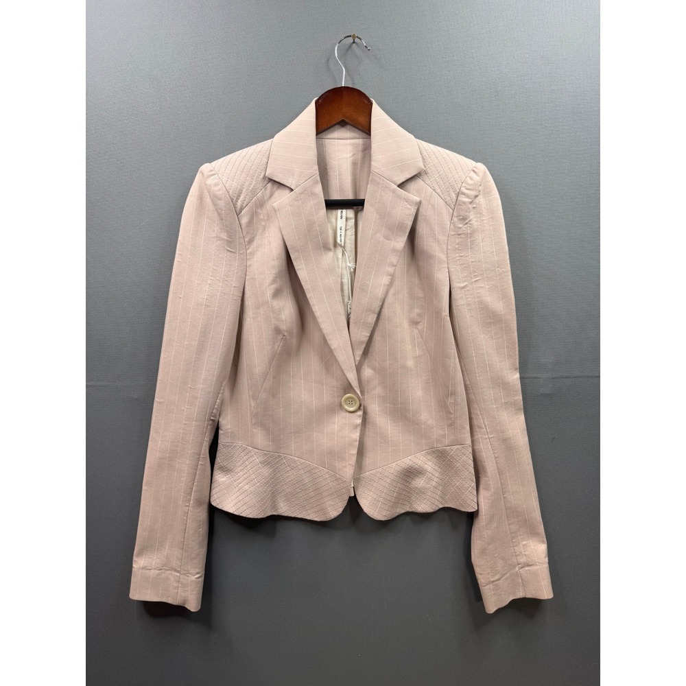 Tom K Nguyen Blazer‎ Women Pink Pinstripe Quilted Scallop Hem Size 4